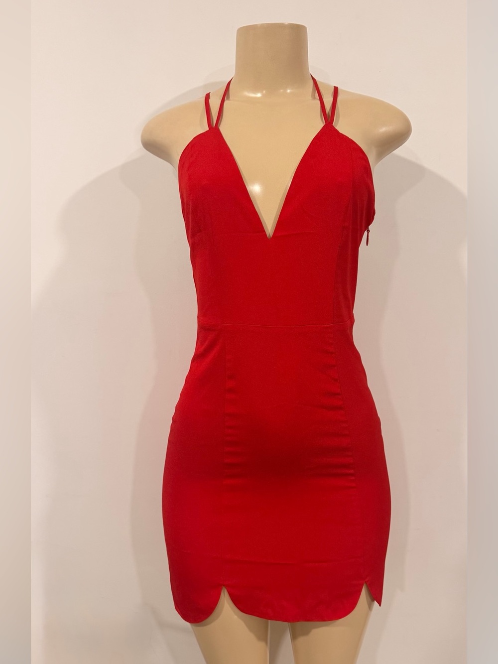 bebe sexy Red Double-Strap V-Neck Mini Dress